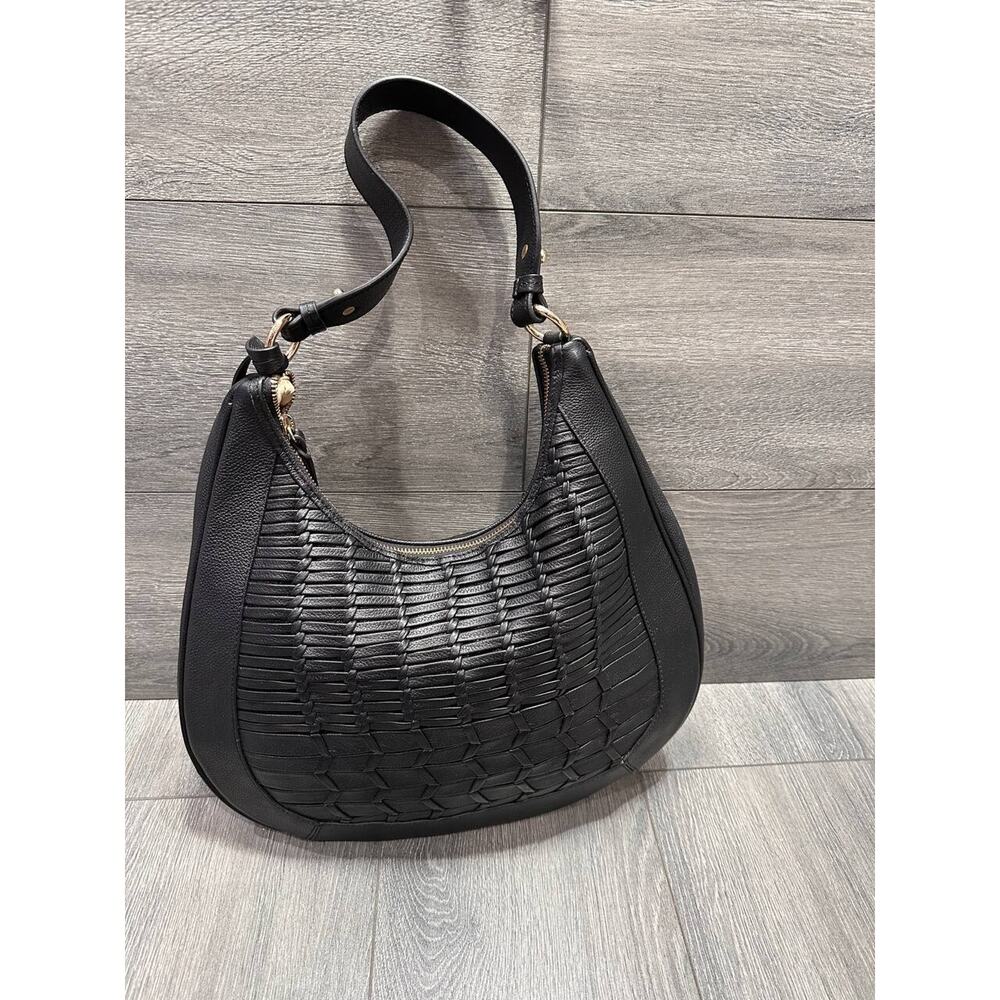 LODIS Woven Leather Hobo zip up shoulder bag Caravan Black Bag B000138 - Picture 10 of 13